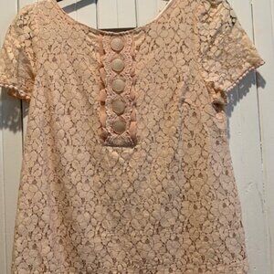 Peachy pink lace M short sleeved blouse